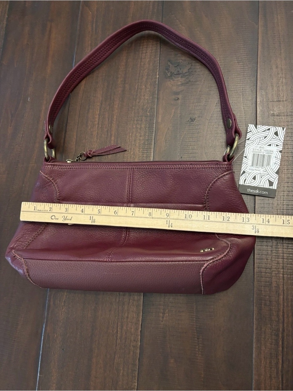 Sax Iris Burgundy Pebbled Leather Shoulder Small Boho Bag with Single Strap - Picture 10 of 11